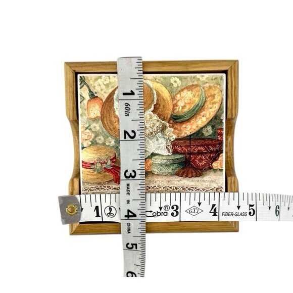 Vintage Anna Krajewski Tile Cork Coasters Set Of 4 With Wood Case Country Hats - Picture 7 of 11